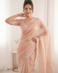 Peach Soft Raspberry Crush Silk Saree with Chikankari Work