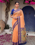 Peach Premium Traditional Maharani Paithani Silk Saree