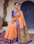 Peach Premium Traditional Maharani Paithani Silk Saree