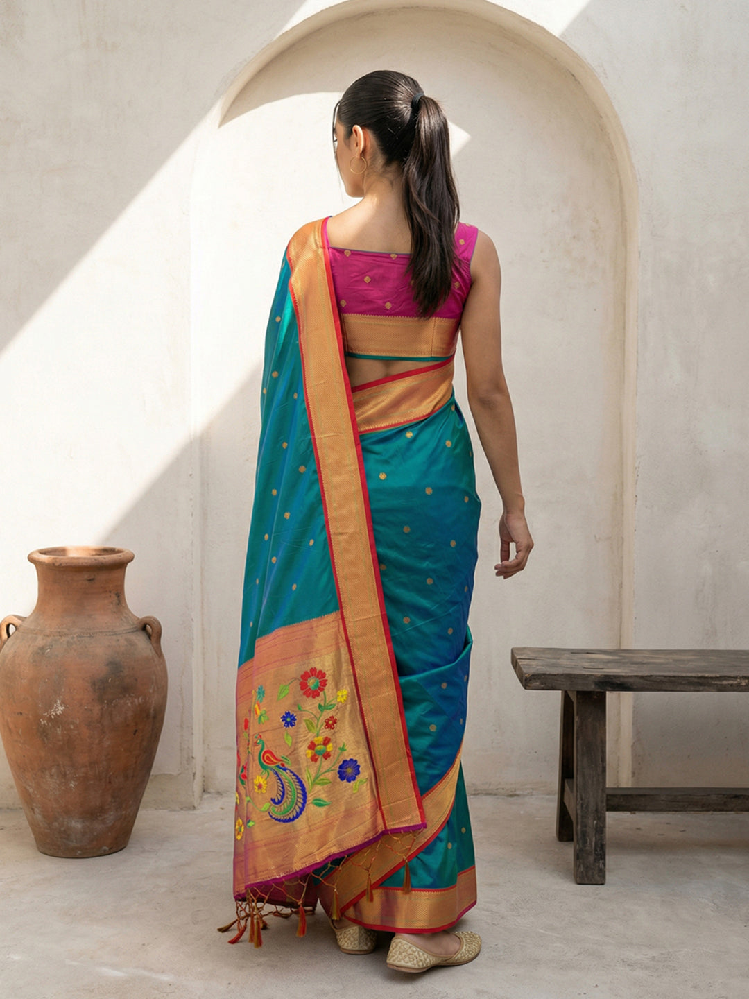 Peacock Blue Soft Traditional Paithani Silk Zari Woven Peacock Pattern Saree