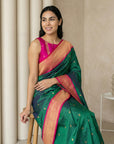 Peacock Blue Soft Paithani Silk Zari Woven Saree with Peacock Pallu