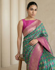 Peacock Blue Soft Ikkat Patola Silk Geometric Ikkat Weaves Saree