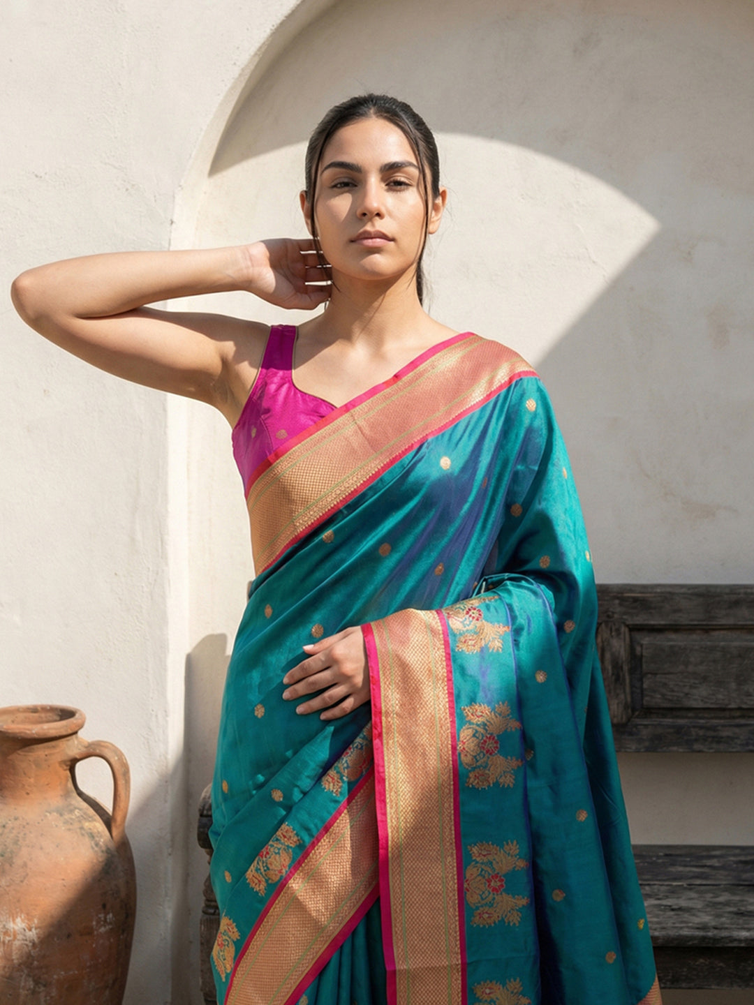 Peacock Blue Soft Traditional Paithani Silk Zari Woven Peacock Pattern Saree