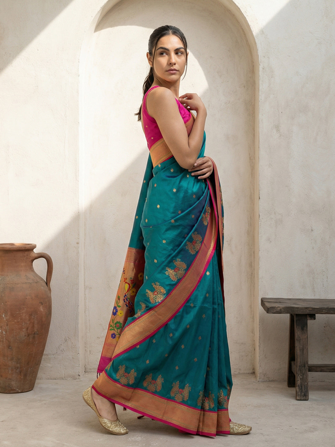 Peacock Blue Soft Traditional Paithani Silk Zari Woven Peacock Pattern Saree