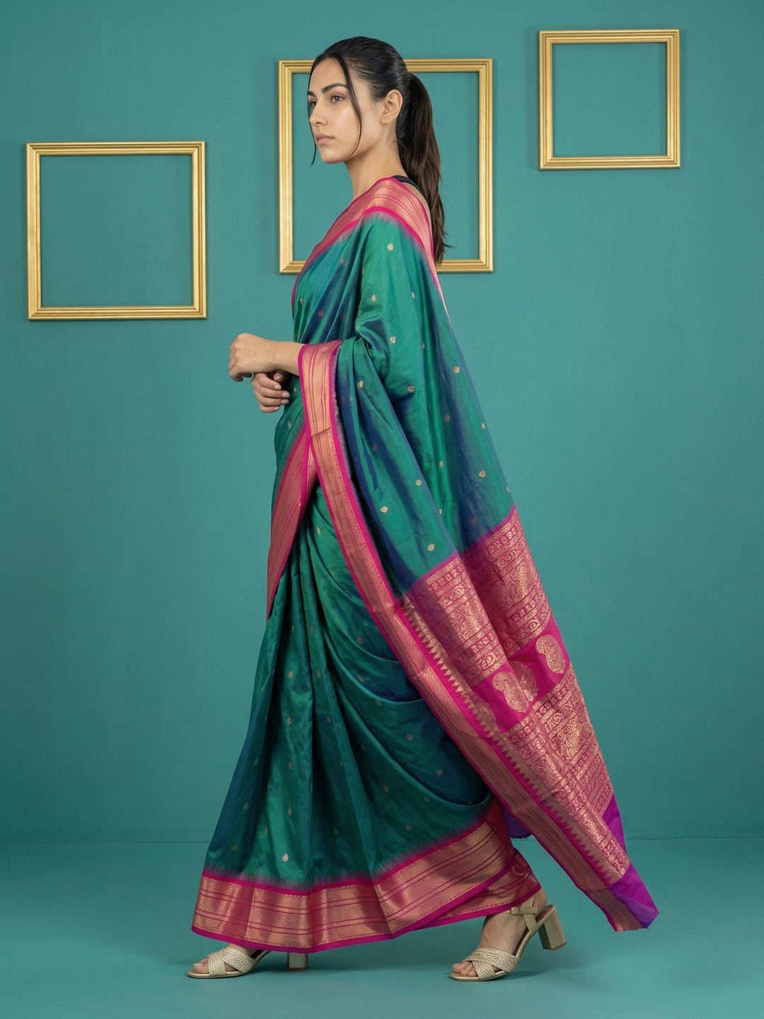 Peacock Blue Premium Soft Gadwal Silk Zari Woven Saree