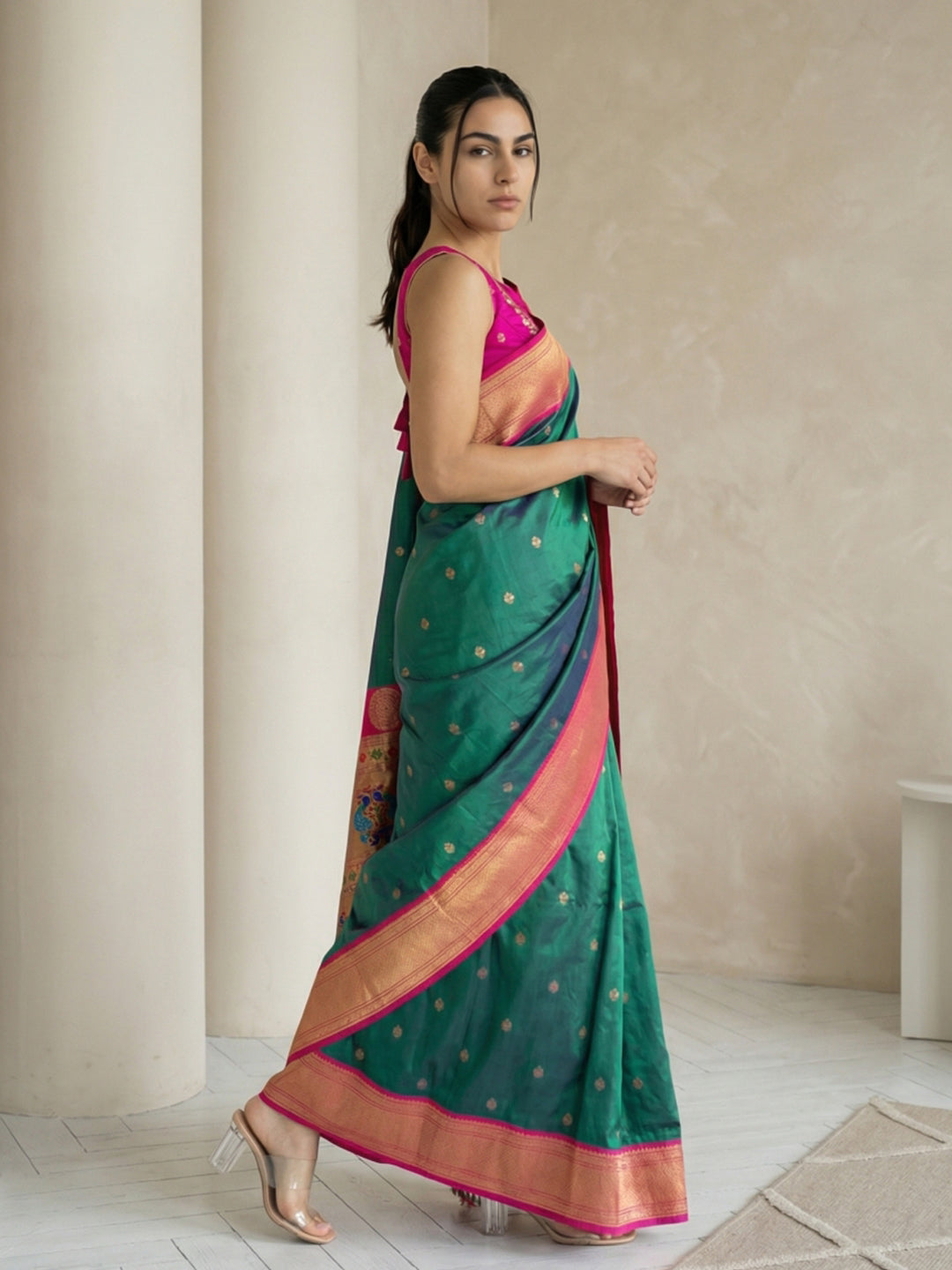 Peacock Blue Soft Paithani Silk Zari Woven Saree with Peacock Pallu