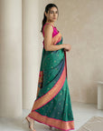 Peacock Blue Soft Paithani Silk Zari Woven Saree with Peacock Pallu