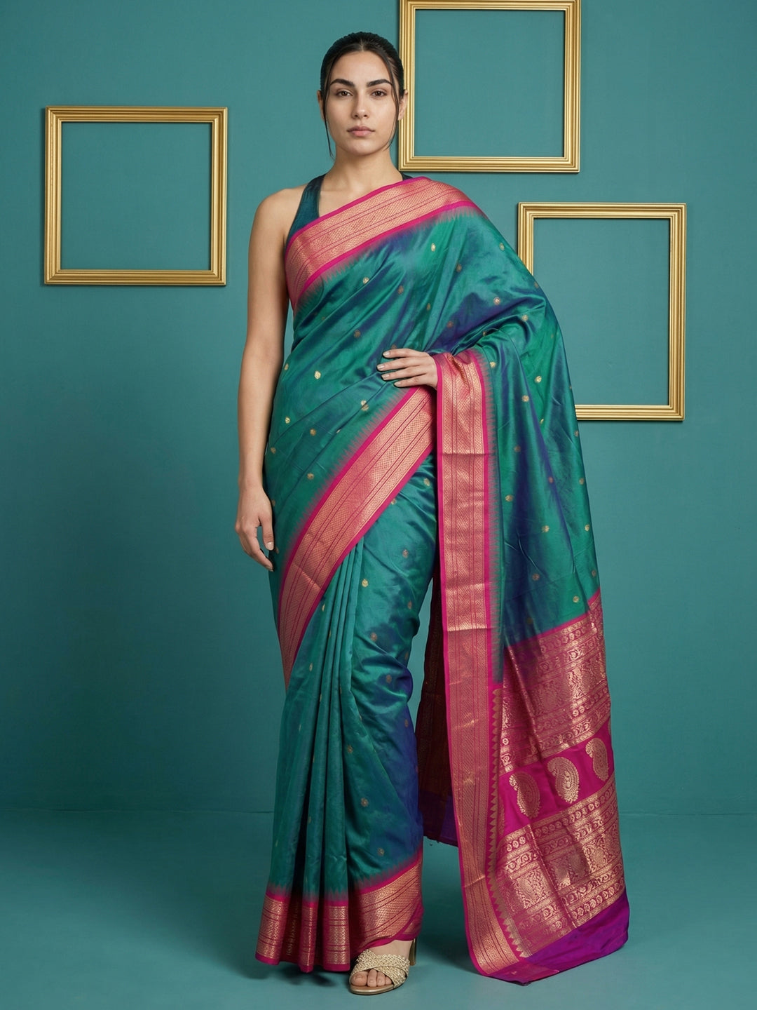 Peacock Blue Premium Soft Gadwal Silk Zari Woven Saree
