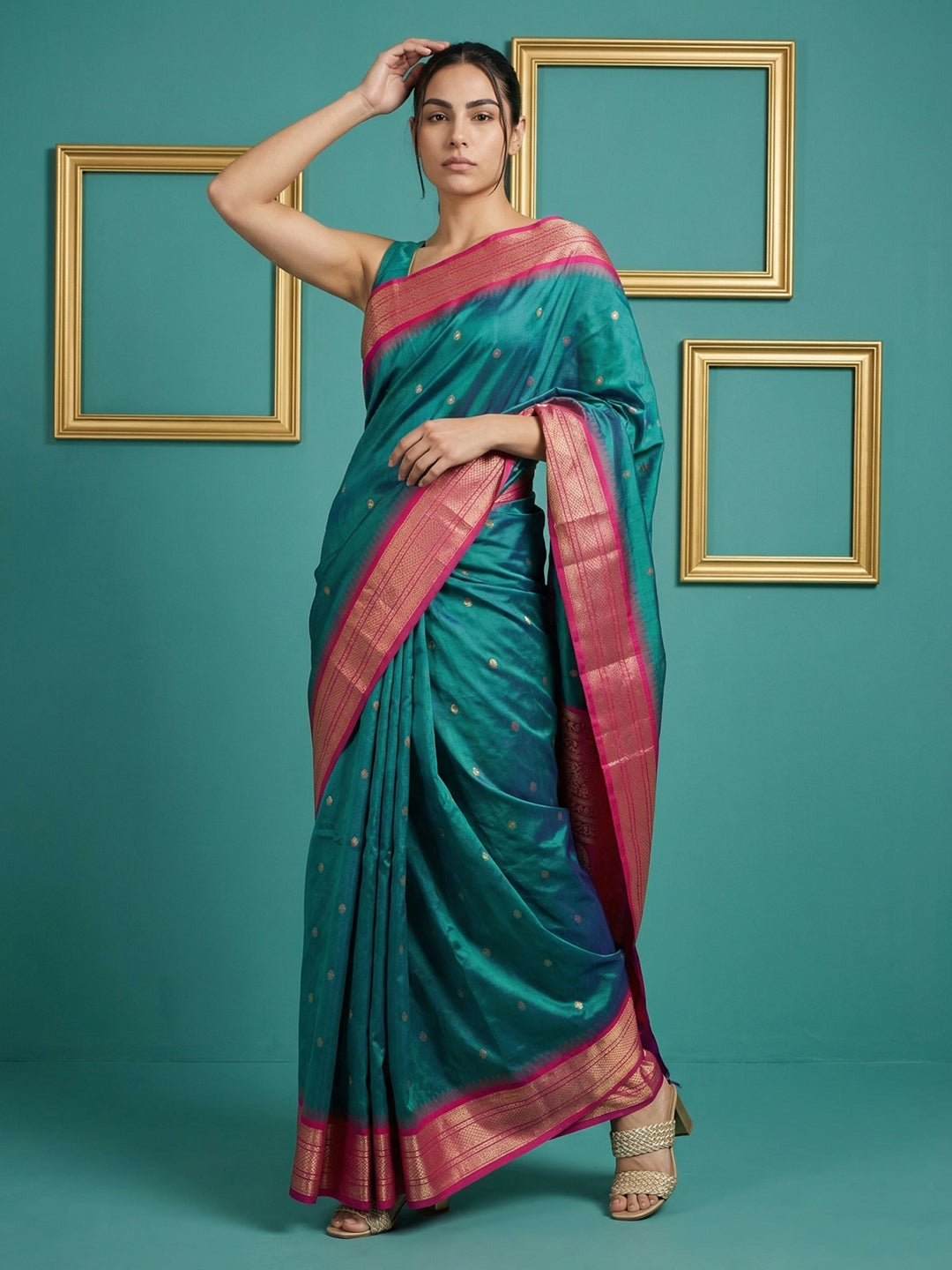Peacock Blue Premium Soft Gadwal Silk Zari Woven Saree