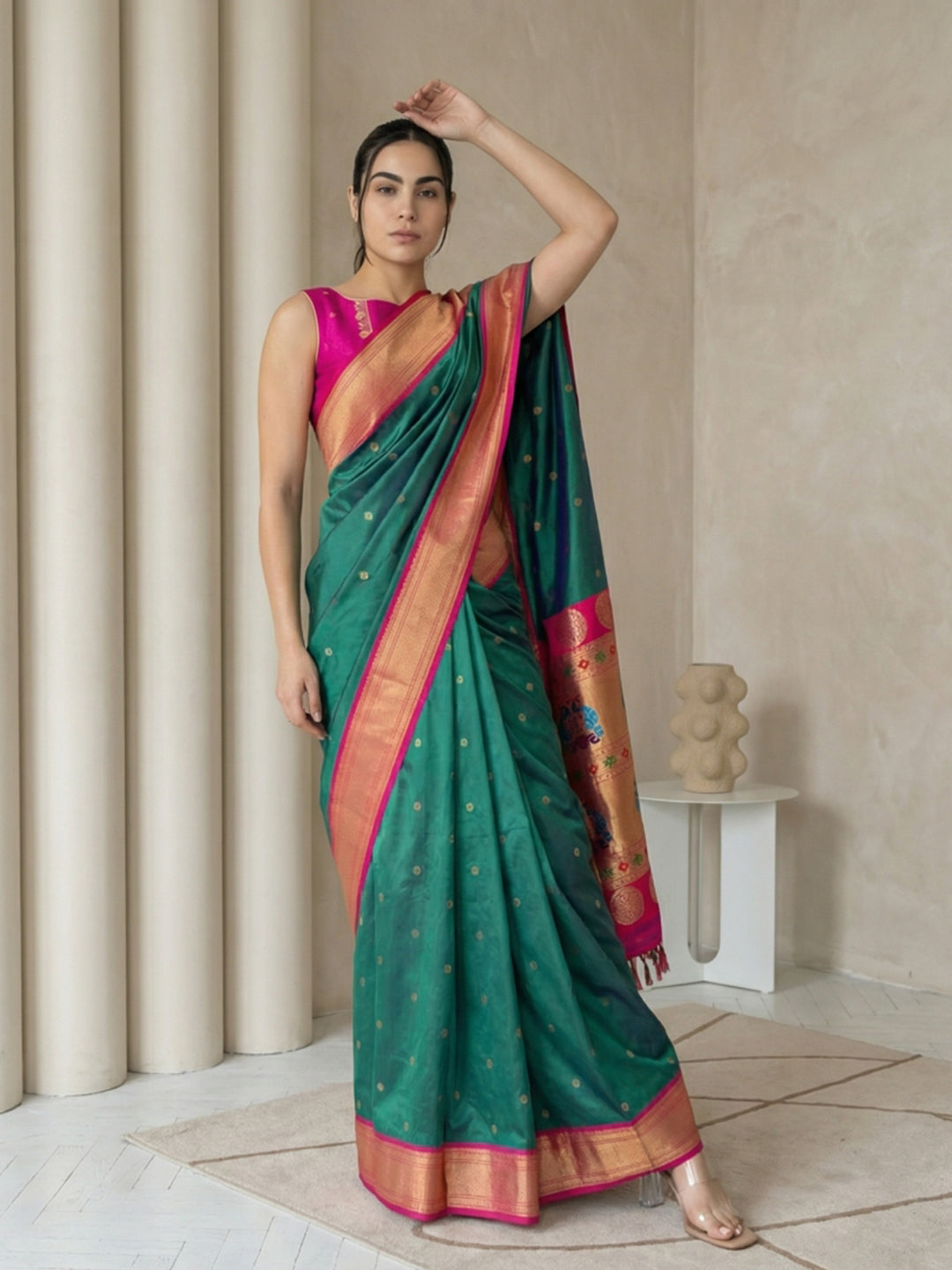 Peacock Blue Soft Paithani Silk Zari Woven Saree with Peacock Pallu