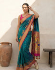 Peacock Blue Soft Traditional Paithani Silk Zari Woven Peacock Pattern Saree