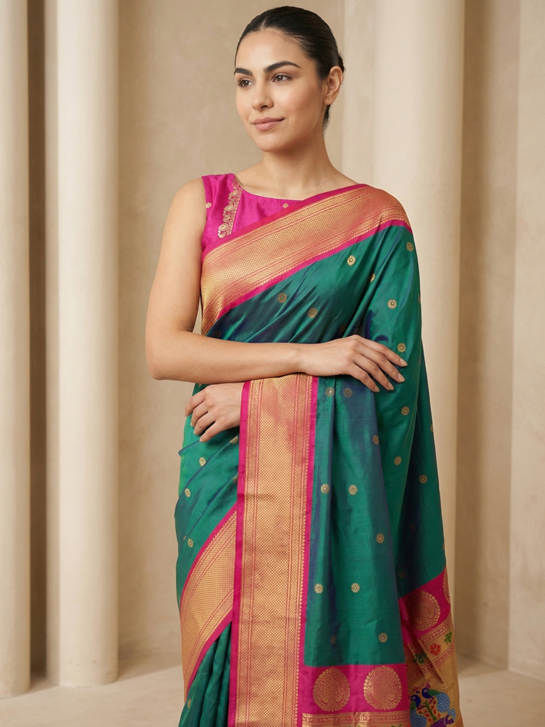 Peacock Blue Soft Paithani Silk Zari Woven Saree with Peacock Pallu