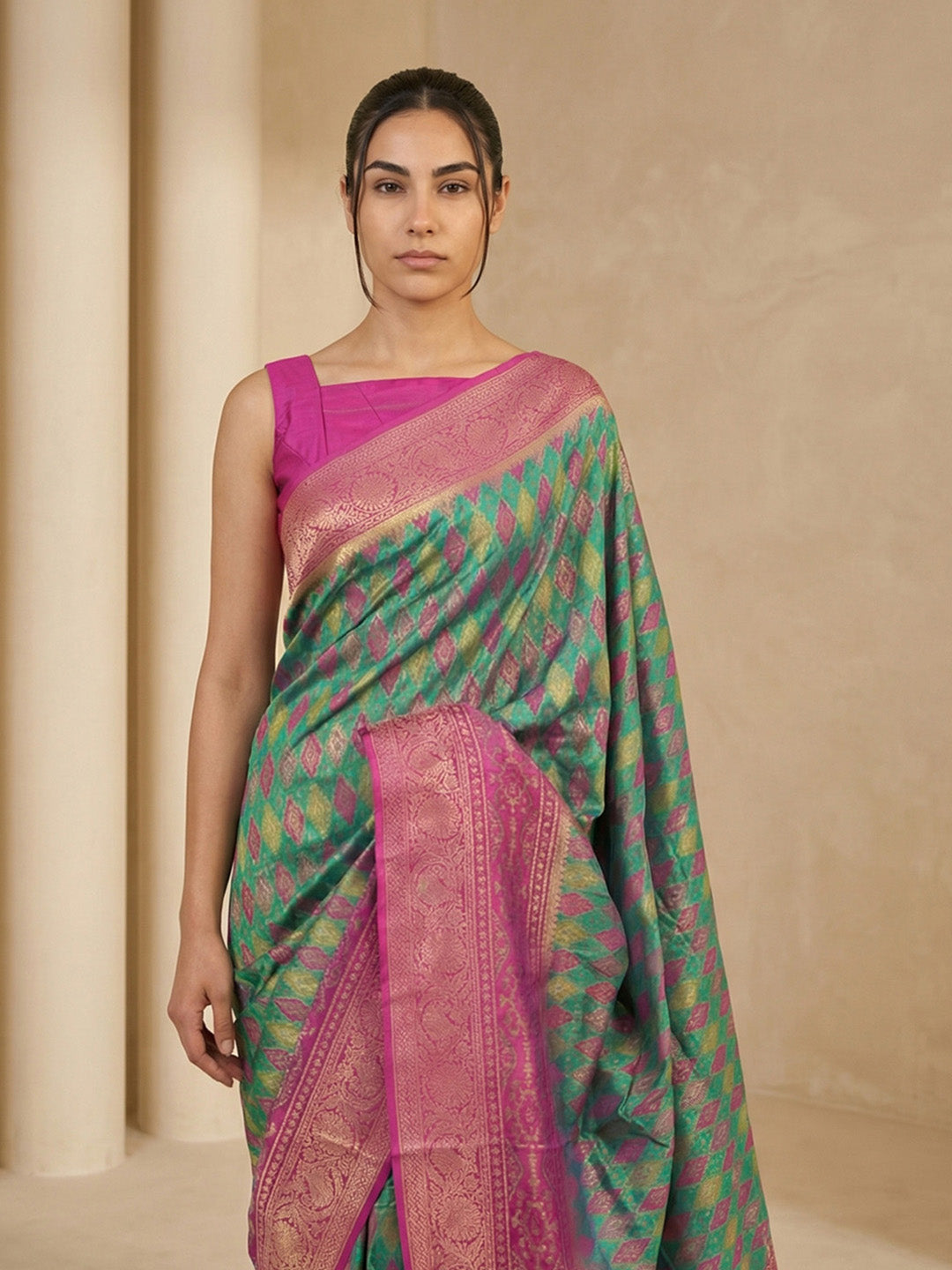 Peacock Blue Soft Ikkat Patola Silk Geometric Ikkat Weaves Saree