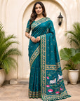 Peacock Blue Soft Zari Woven Saree with Lotus Pichwai Concept Pallu