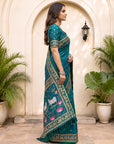 Peacock Blue Soft Zari Woven Saree with Lotus Pichwai Concept Pallu