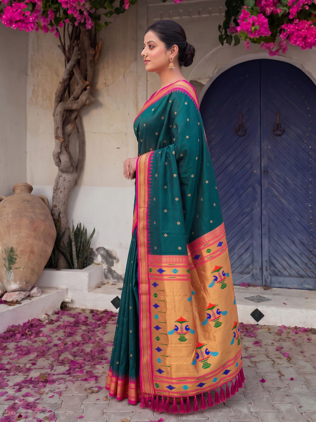Peacock Blue Premium Traditional Maharani Paithani Silk Saree