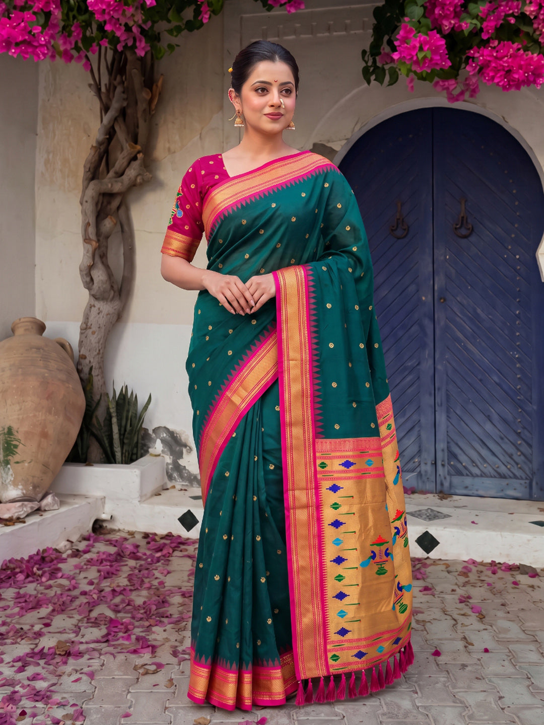 Peacock Blue Premium Traditional Maharani Paithani Silk Saree
