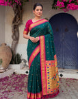 Peacock Blue Premium Traditional Maharani Paithani Silk Saree