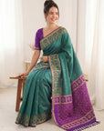 Peacock Blue Premium Soft Silk Zari Woven with Ikkat Patola Fusion Saree