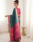 Peacock Blue Traditional Soft Silk Saree with Floral & Peacock Pattern Saree
