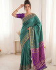 Peacock Blue Premium Soft Silk Zari Woven with Ikkat Patola Fusion Saree