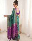 Peacock Blue Premium Soft Silk Zari Woven with Ikkat Patola Fusion Saree