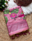 Pink Soft Flora Cotton Resham Saree with Lotus Pattern Saree