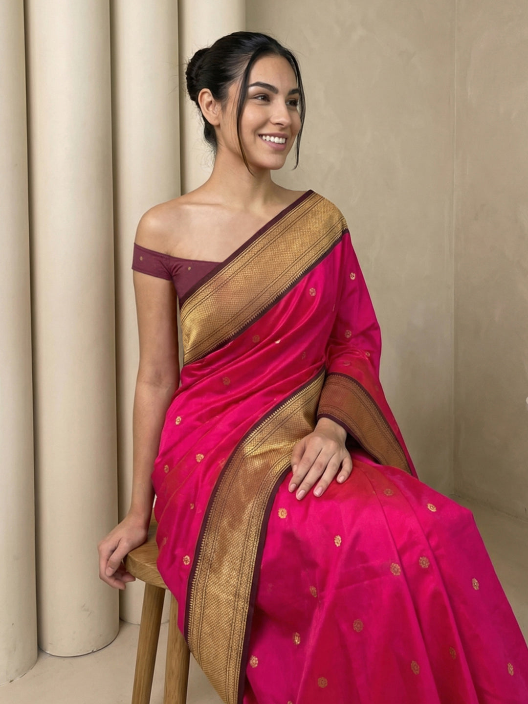 Pink Soft Paithani Silk Zari Woven Saree with Peacock Pallu