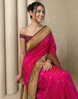 Pink Soft Paithani Silk Zari Woven Saree with Peacock Pallu