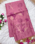 Pink Soft Muga Cotton Saree with Floral Pattern Saree