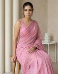 Pink Soft Muga Cotton with Handblock Kalamakri Pattern Saree