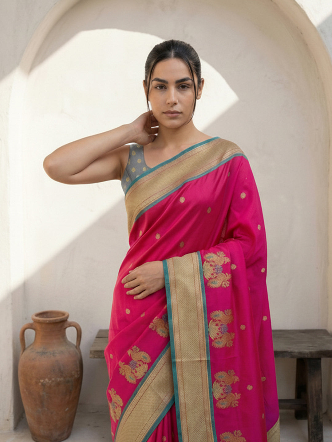 Pink Soft Traditional Paithani Silk Zari Woven Peacock Pattern Saree