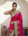 Pink Soft Traditional Paithani Silk Zari Woven Peacock Pattern Saree
