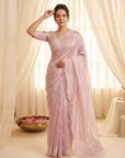 Pink Soft Raspberry Crush Silk Saree with Chikankari Work