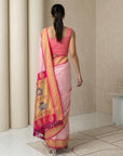 Baby Pink Soft Paithani Silk Zari Woven Saree with Peacock Pallu