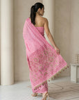Pink Soft Muga Cotton with Handblock Kalamakri Pattern Saree