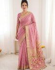 Pink Soft Linen Cotton Paithani Saree with Meenakari Pichwai Lotus Pallu