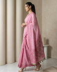 Pink Soft Muga Cotton with Handblock Kalamakri Pattern Saree