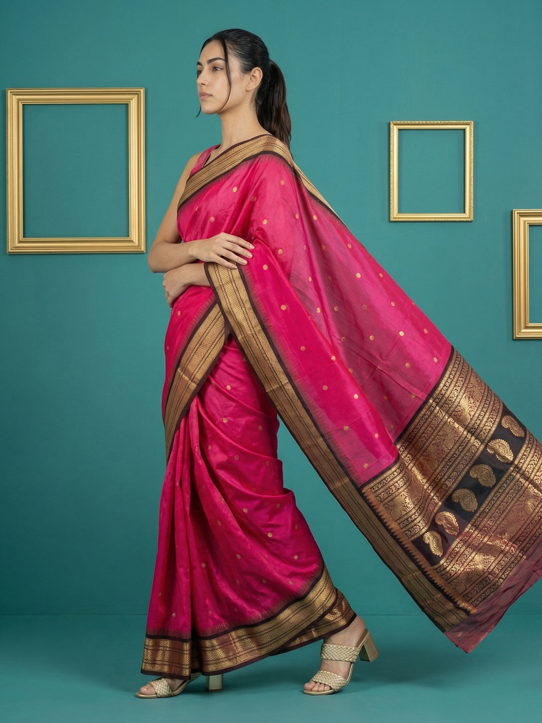 Pink Premium Soft Gadwal Silk Zari Woven Saree