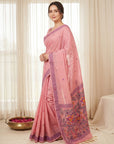 Pink Soft Muga Cotton with Kalamkari Style Bird Motif Narrative Pallu