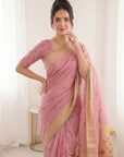 Pink Soft Linen Cotton Paithani Saree with Meenakari Pichwai Lotus Pallu