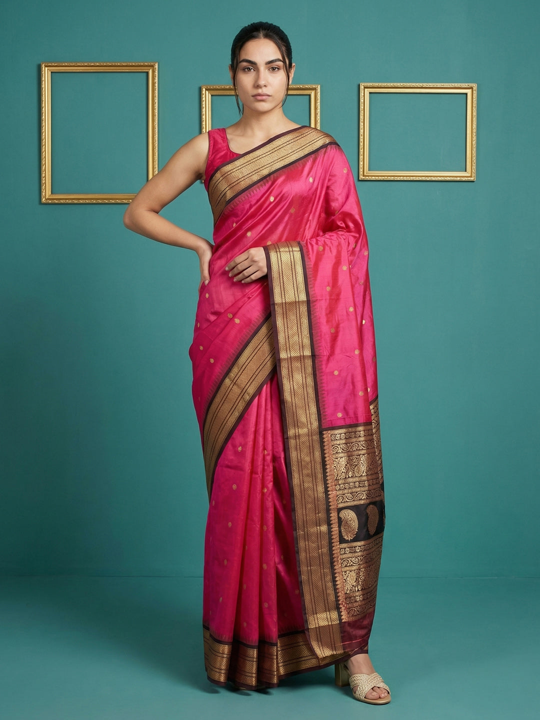Pink Premium Soft Gadwal Silk Zari Woven Saree