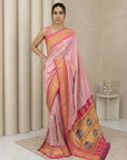 Baby Pink Soft Paithani Silk Zari Woven Saree with Peacock Pallu