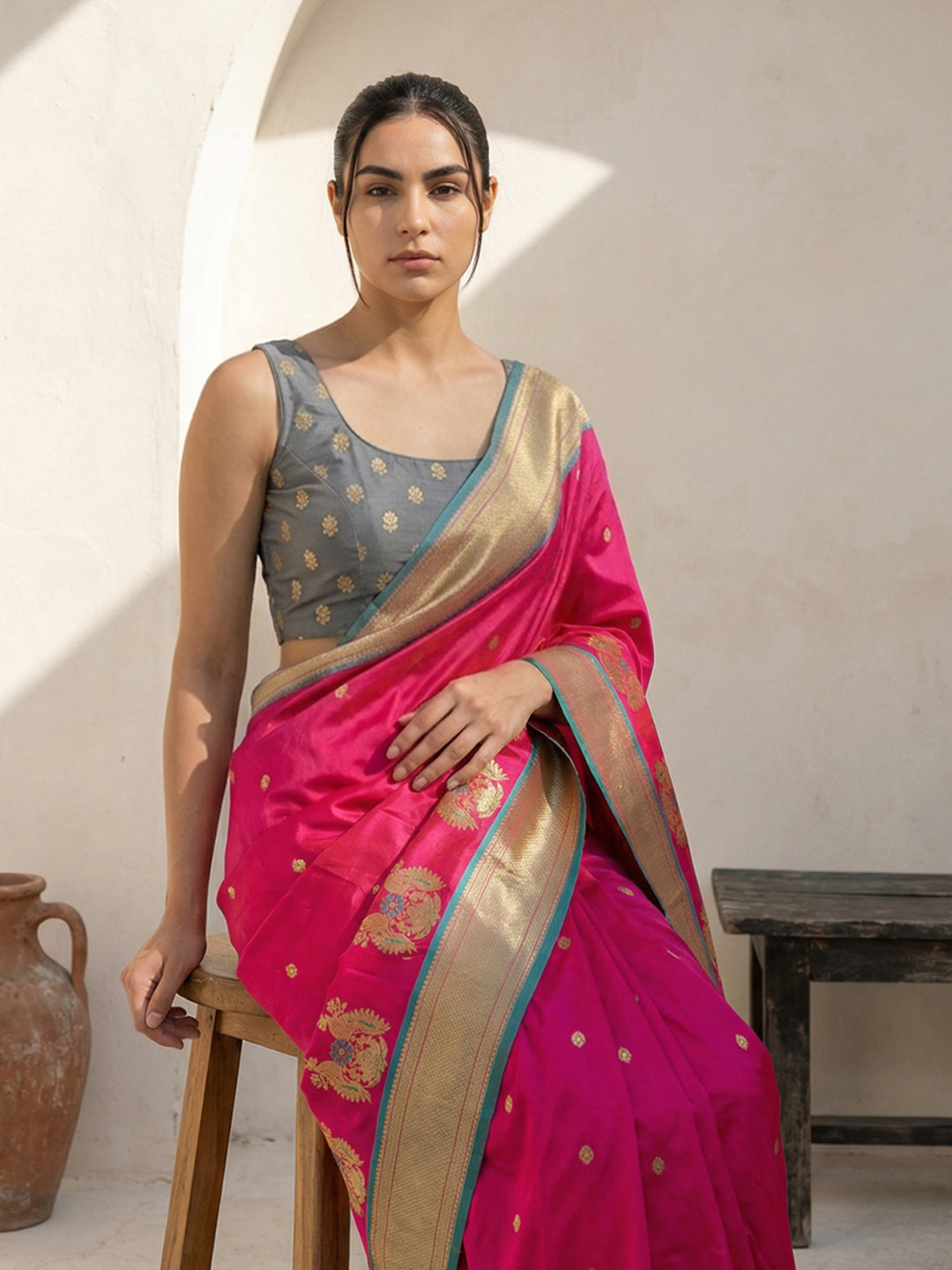 Pink Soft Traditional Paithani Silk Zari Woven Peacock Pattern Saree