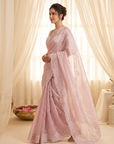 Pink Soft Raspberry Crush Silk Saree with Chikankari Work