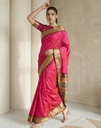 Pink Soft Paithani Silk Zari Woven Saree with Peacock Pallu