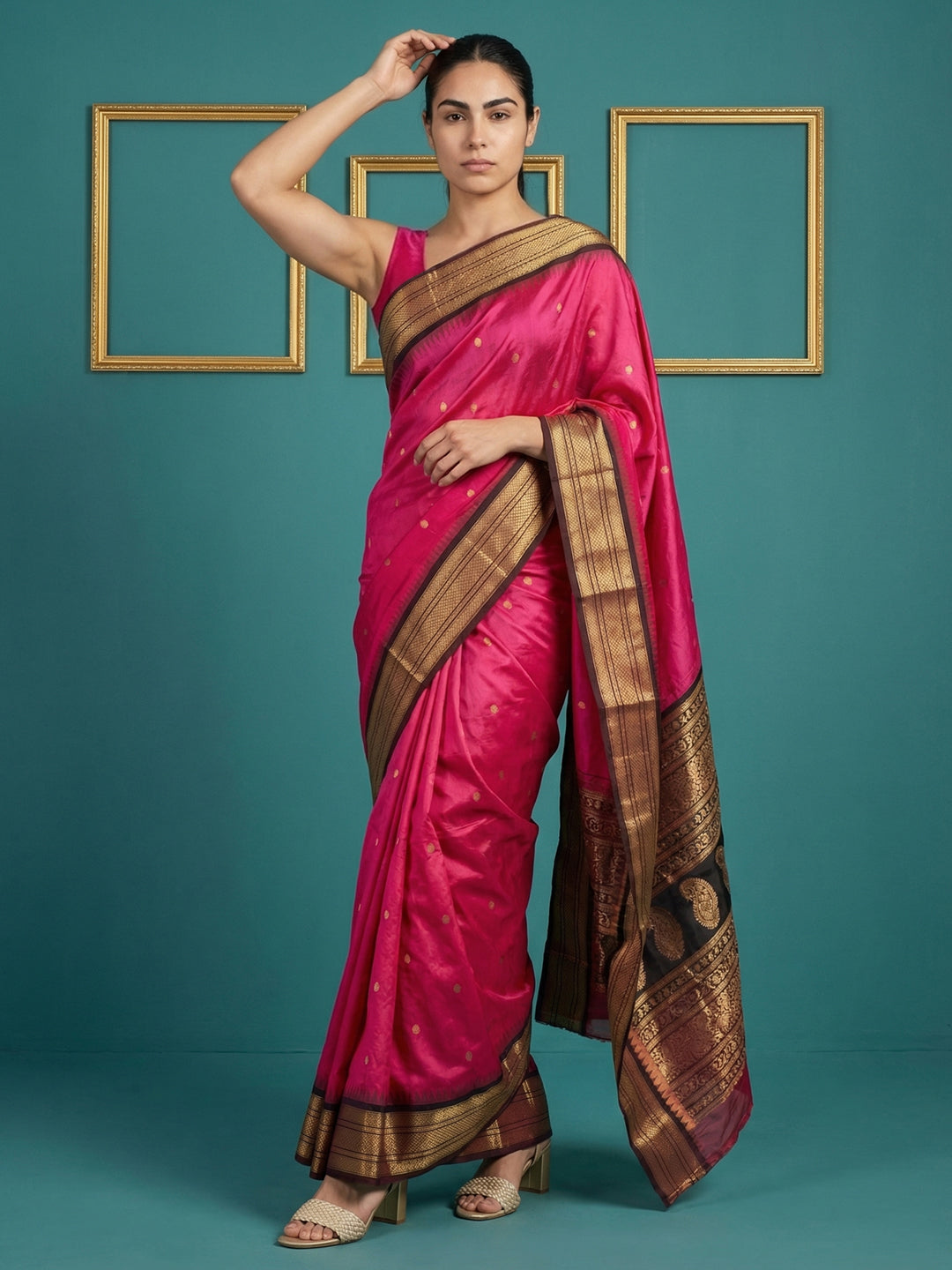 Pink Premium Soft Gadwal Silk Zari Woven Saree