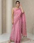 Pink Soft Muga Cotton with Handblock Kalamakri Pattern Saree