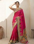 Pink Soft Traditional Paithani Silk Zari Woven Peacock Pattern Saree