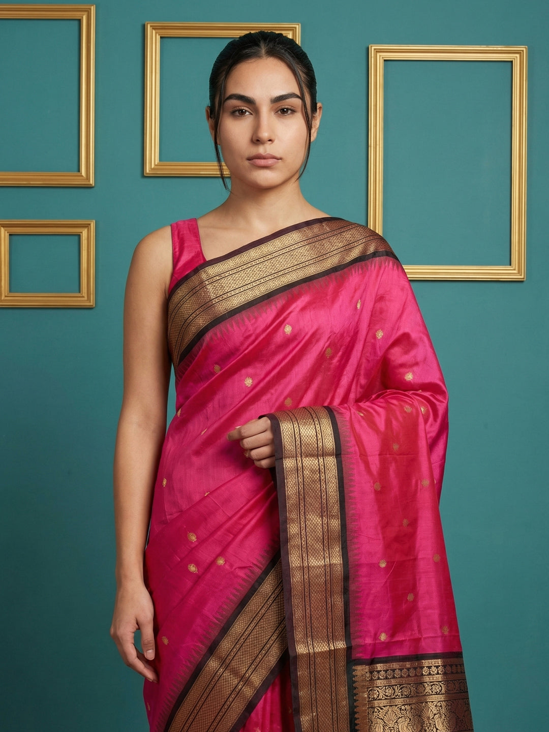 Pink Premium Soft Gadwal Silk Zari Woven Saree
